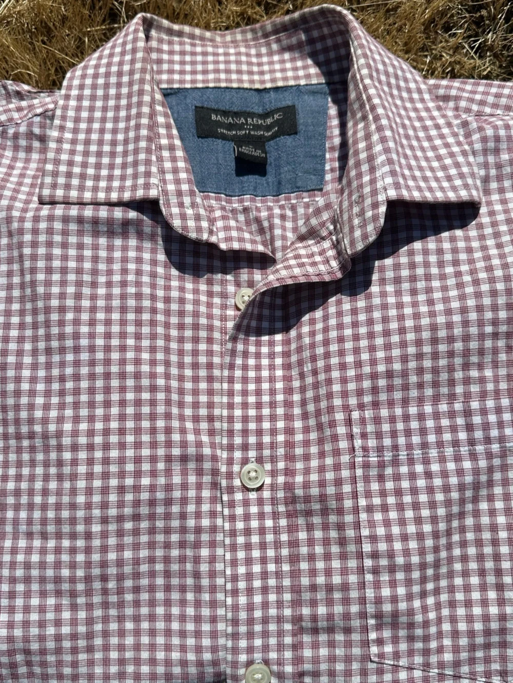 Banana Republic Burgundy and White Gingham Button-Down Shirt